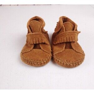 Minnetonka Moccasins 1122 - Infants Front Strap Bootie - Brown Suede Size 2